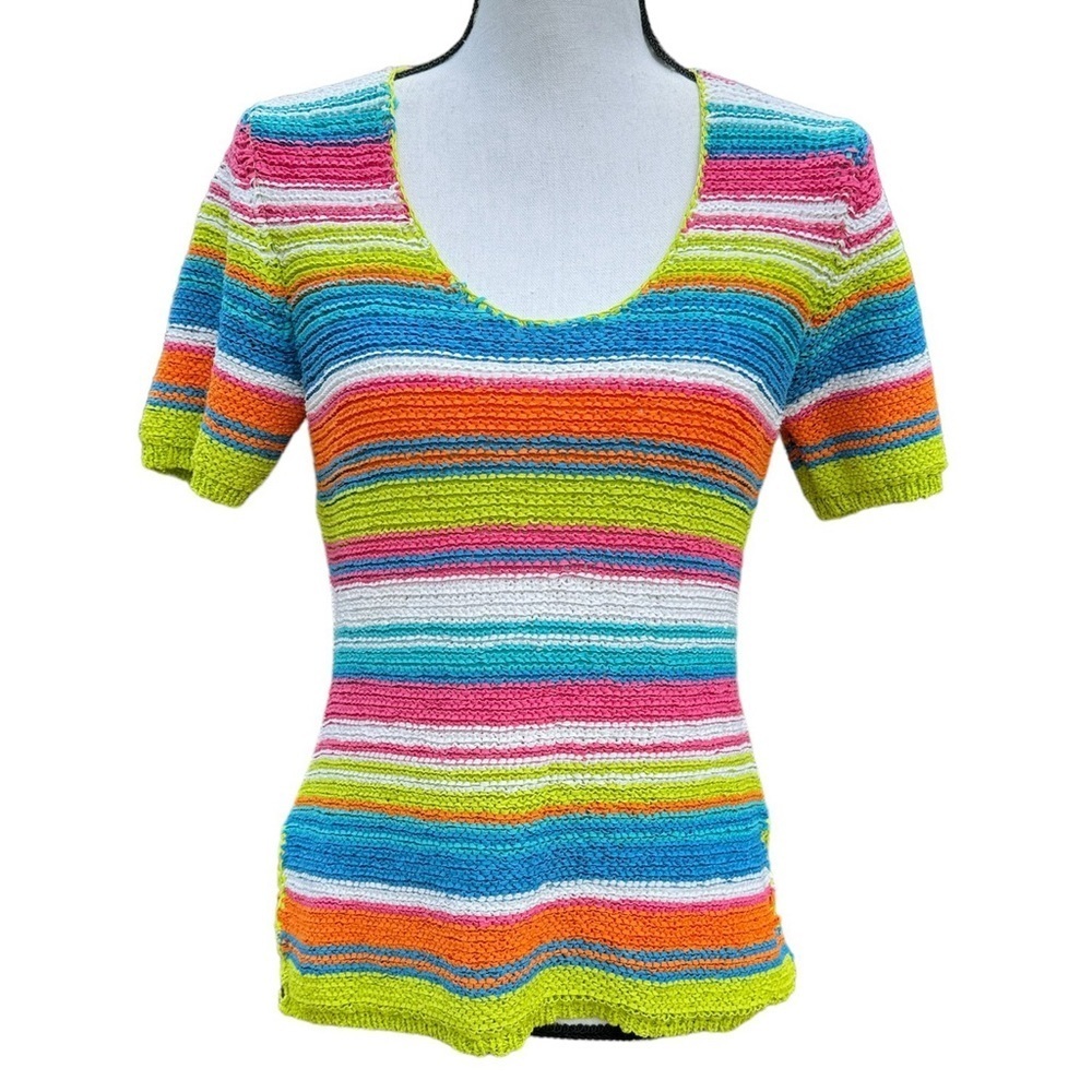 Karen Lesly Rainbow Striped Loop Top Size Medium Vintage